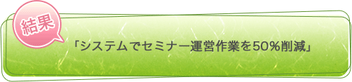 結果 「システムでセミナー運営作業を50%削減」